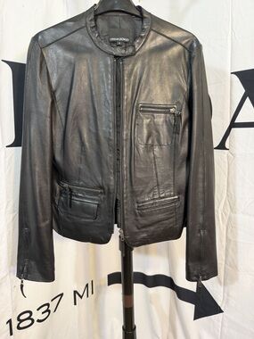 Cynthia Rowley Women's Black Leather Motorcycle Jacket Size 6 Moto Biker Zip
